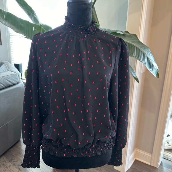 Sanctuary Tops - Sanctuary - Lunar Popover Top Confetti BLK RED Women Size Med Casual to Cocktail